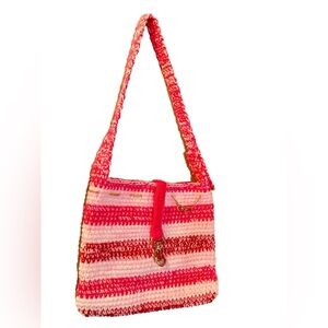 PINK Striped Crochet Shoulder Purse